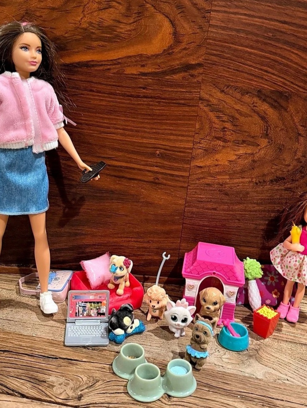Barbie & Chelsea Dolls Pet Playset Lot – 6 Pets, Doghouse, bed & more!!
